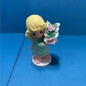 Precious Moments Adorable Figurine with Yellow Hair and Green Dress